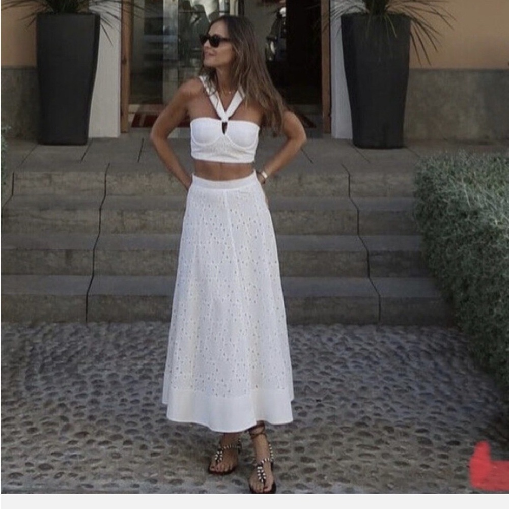 Zara White Eyelet Skirt Set